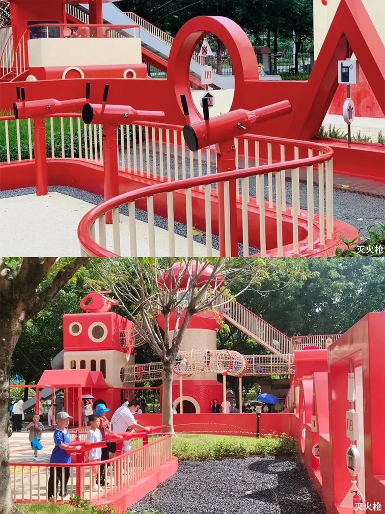 广州璟色雕塑 - 小小消防员消防主题乐园非标游乐滑梯定制案例(图3)