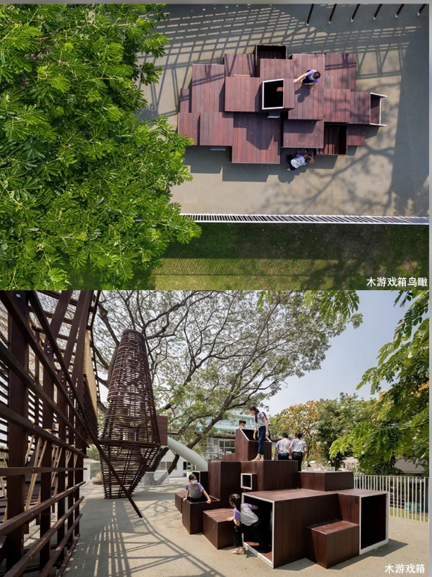 泰国Thawsi游乐场-高架平台木质镂空锥形树屋游乐塔(图7)