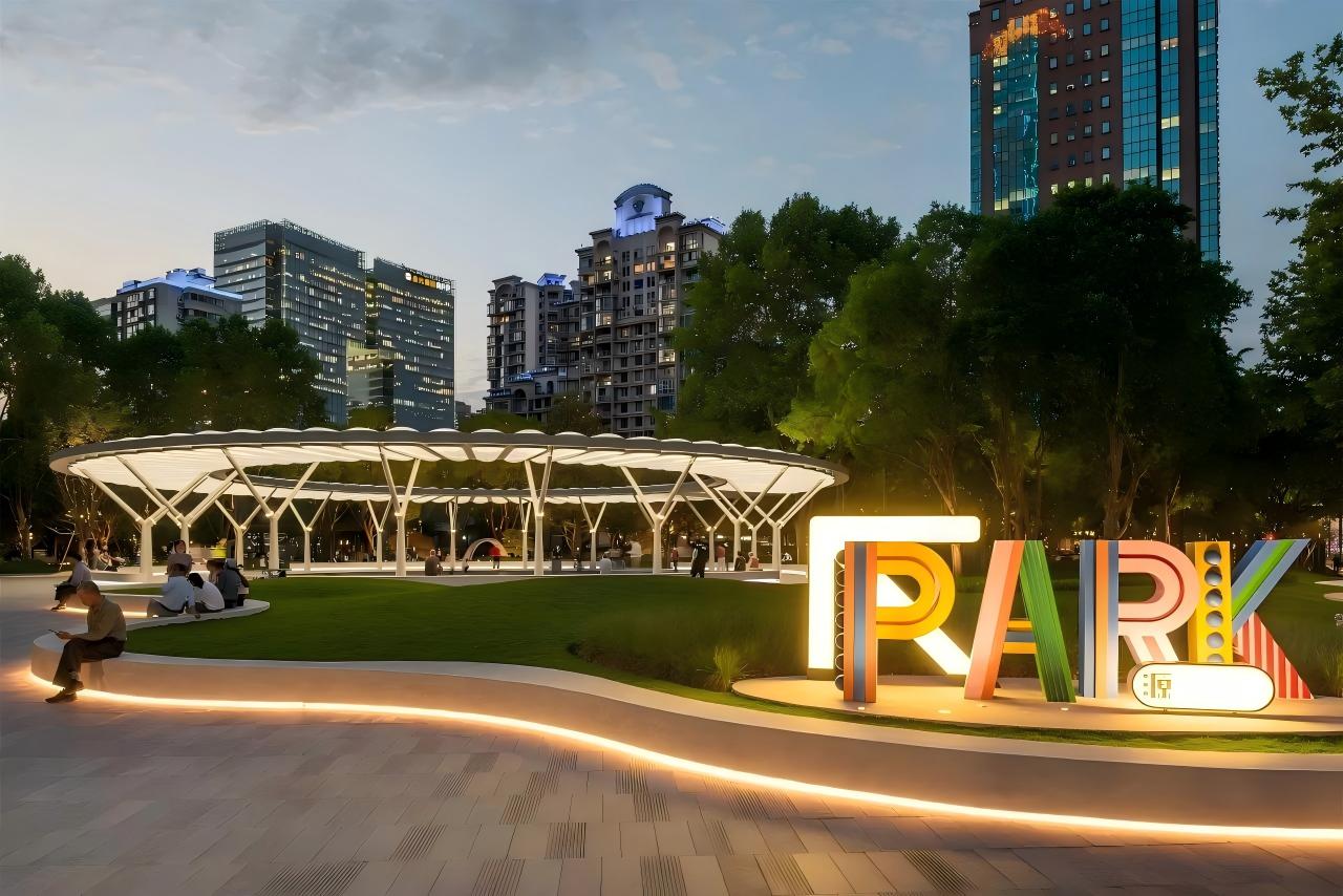 花瓣渐变发光景观公园钢结构透光休憩廊架(图2) 花瓣渐变发光景观公园钢结构透光休憩廊架(图2)