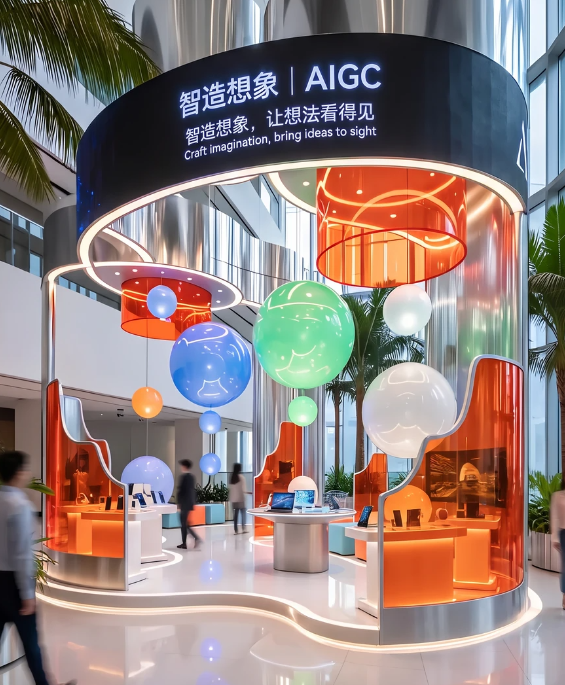 不锈钢圆柱彩色气球艺术特装展台(图4)